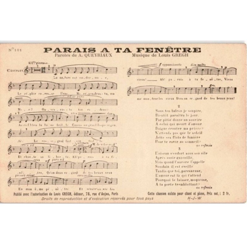 CHANSONS: parais a ta fenêtre - très bon état