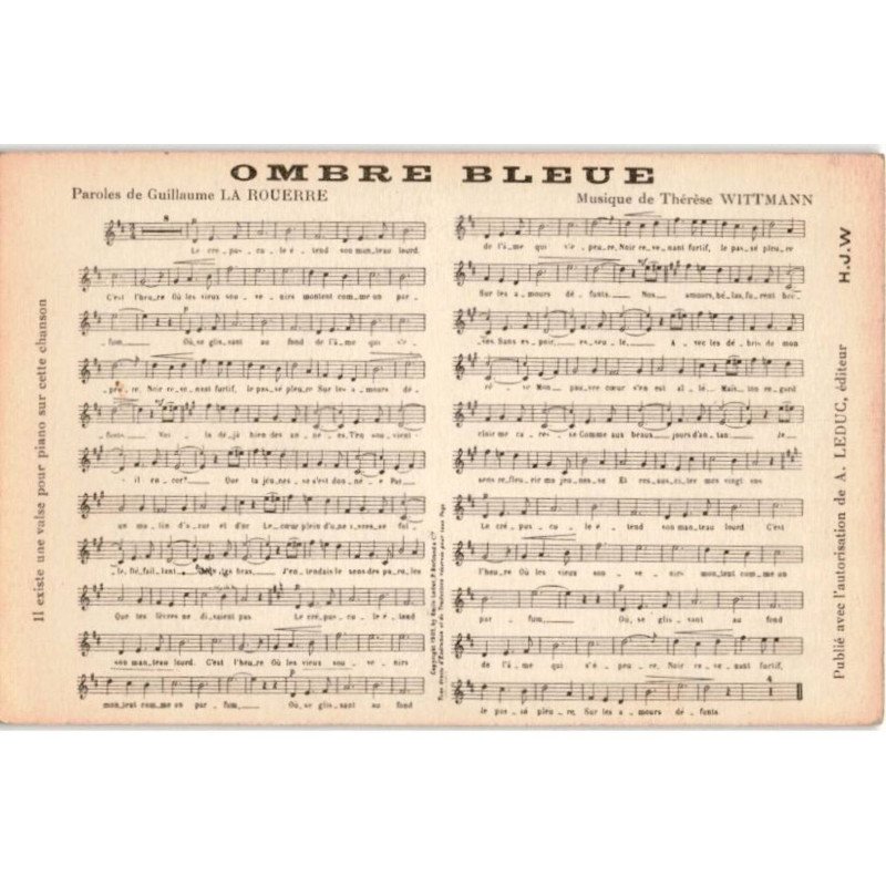 CHANSONS: ombre bleue - très bon état