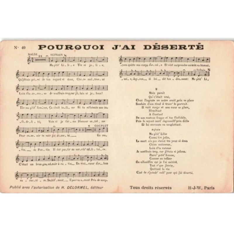 CHANSONS: pourquoi j'ai déserté - très bon état