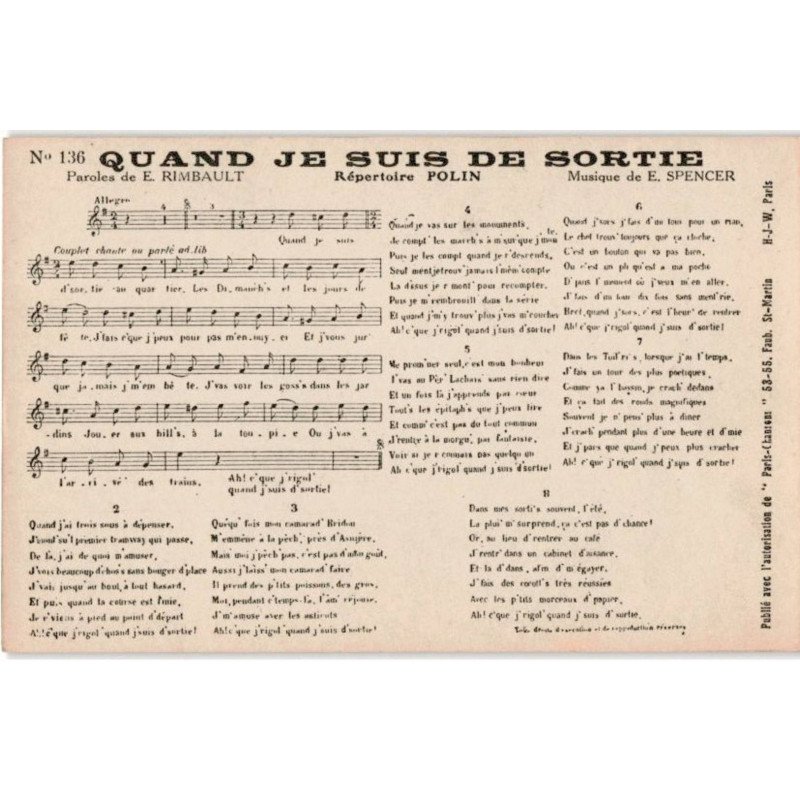 CHANSONS: quand je suis de sortie - très bon état