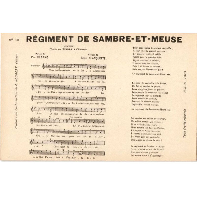 CHANSONS: régiment de sambre-et-meuse - très bon état