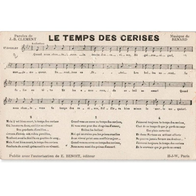 CHANSONS: le temps des cerises - bon état