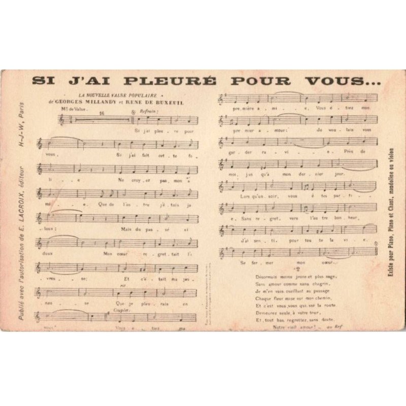 CHANSONS: si j'ai pleuré pour vous... - très bon état