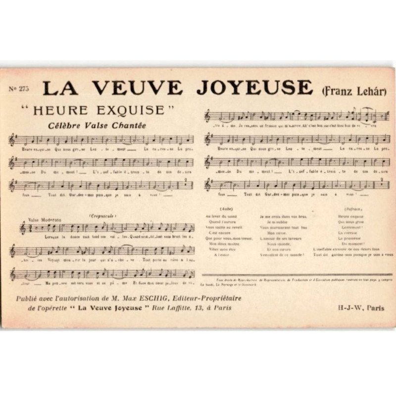 CHANSONS: la veuve joyeuse - très bon état