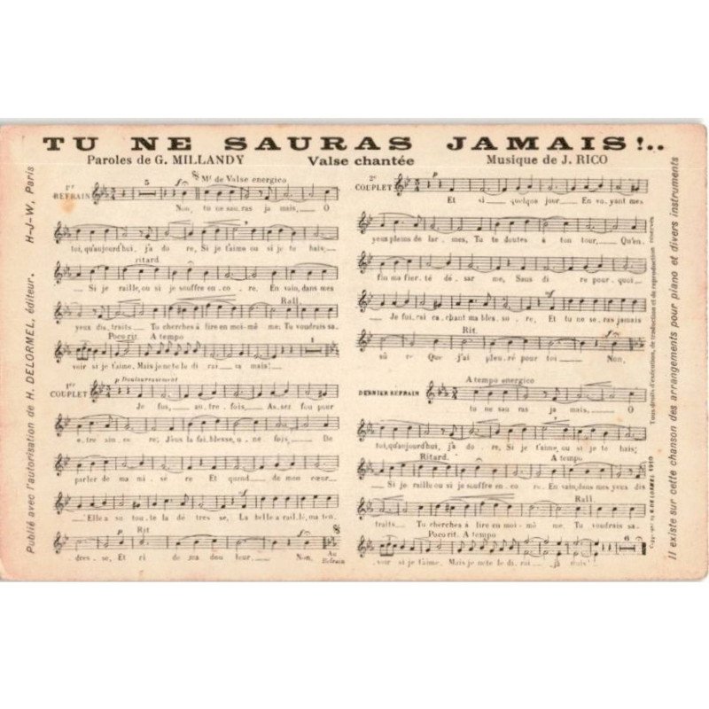 CHANSONS: tu ne sauras jamais!... - très bon état