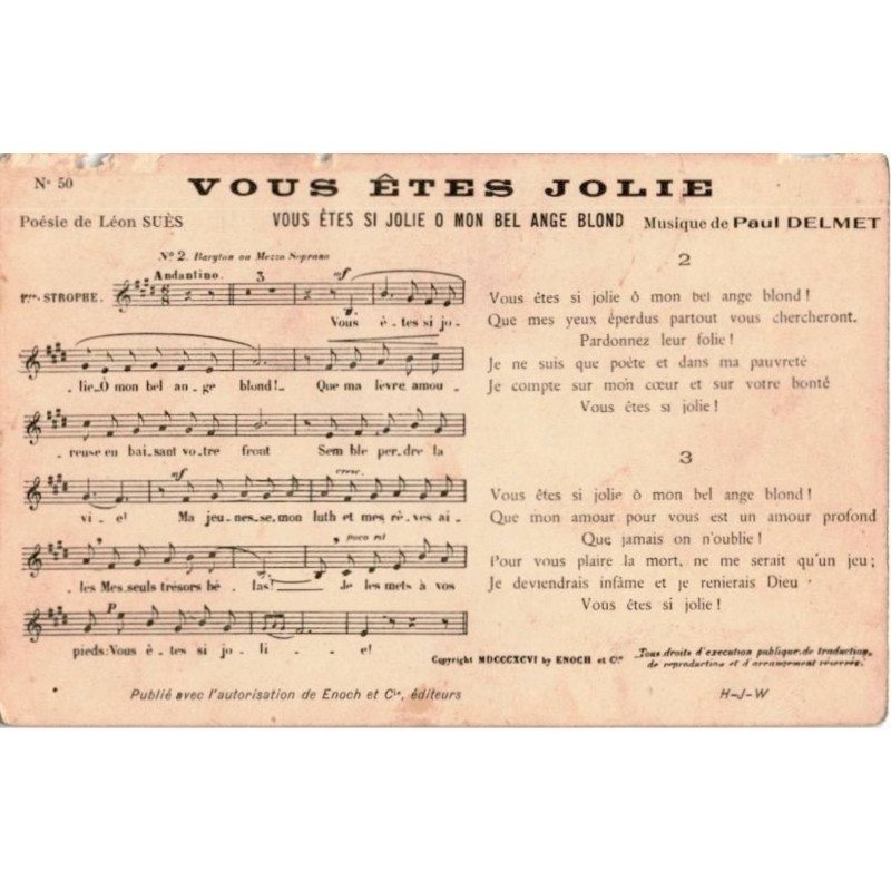 CHANSONS: vous êtes jolie - état