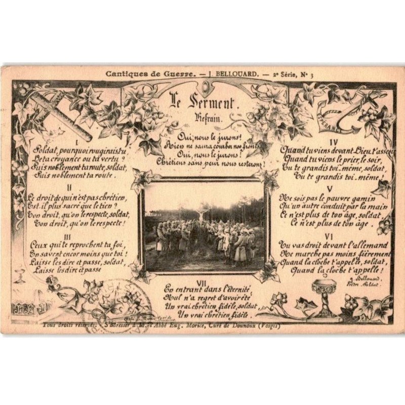 CHANSONS: cantique de guerre, le serment refrain - très bon état