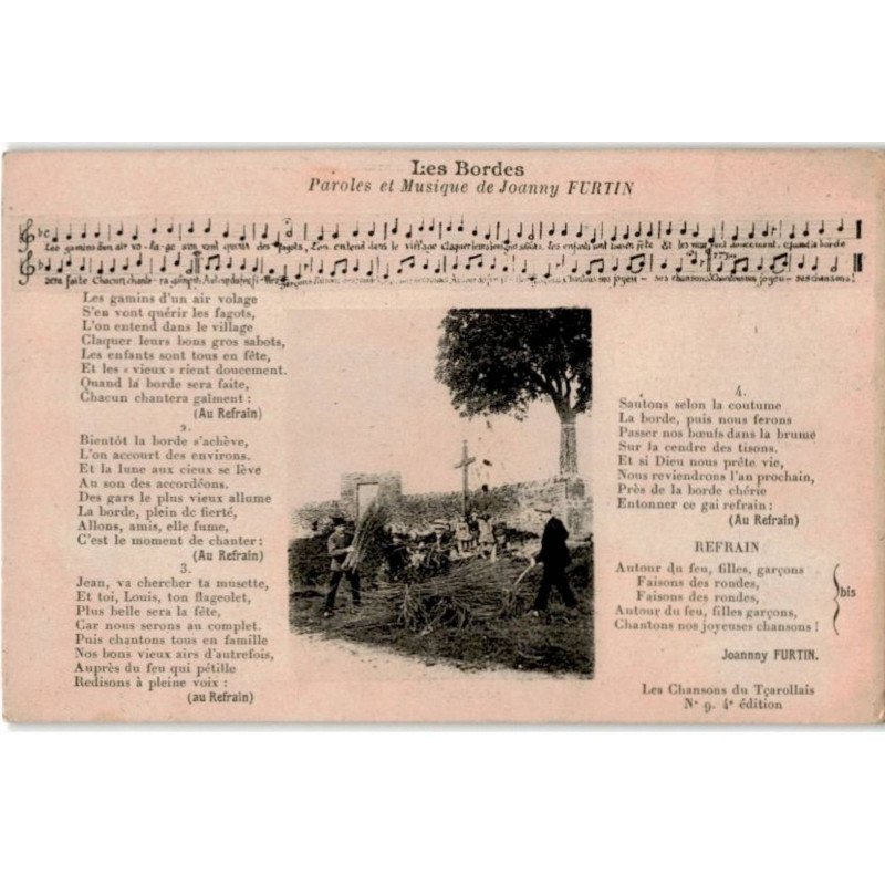 CHANSONS: les bordes paroles et musique de joanny furtin - très bon état