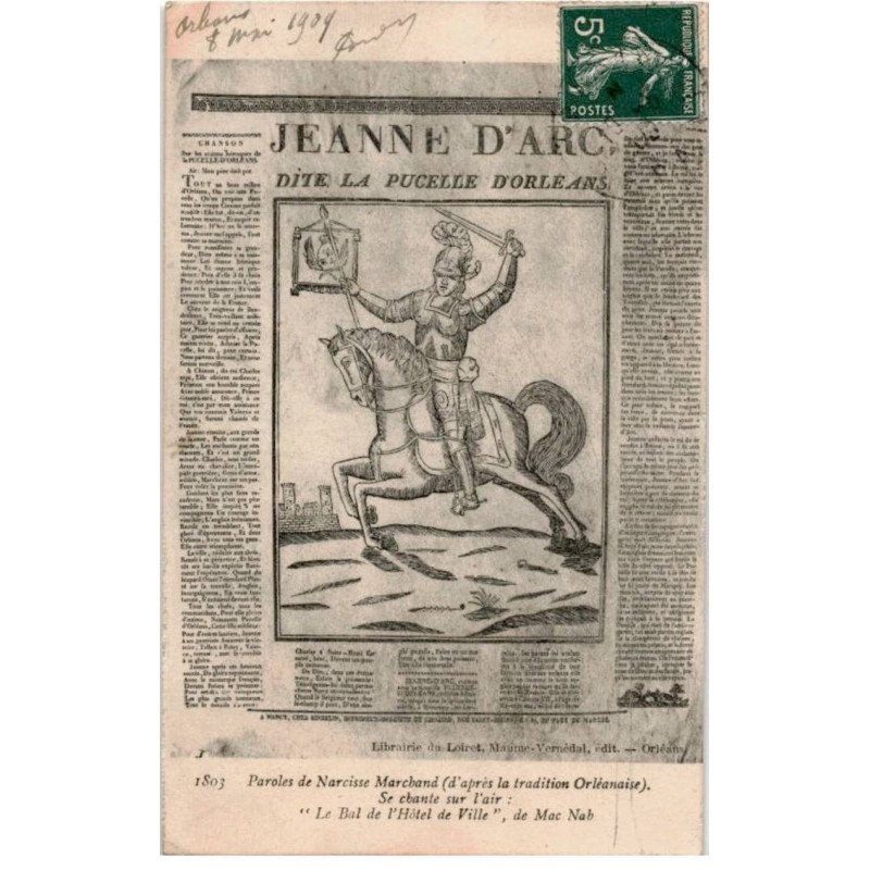 CHANSONS: jeanne d'arc dite la pucelle d'orléans paroles de Narcisse Marchand - très bon état