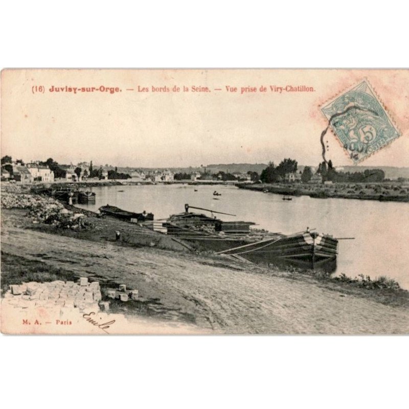 JUVISY: bords de seine vue prise de viry-chatillon - état (décollée)