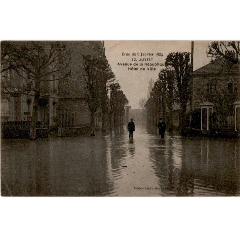 JUVISY: crue 6 janvier 1924 avenue de la république hôtel de ville - très bon état