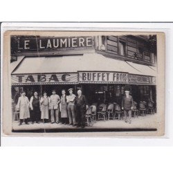 PARIS 19ème : carte photo du café tabac "LE LAUMIERE" (avenue Laumière) - état (pliée)