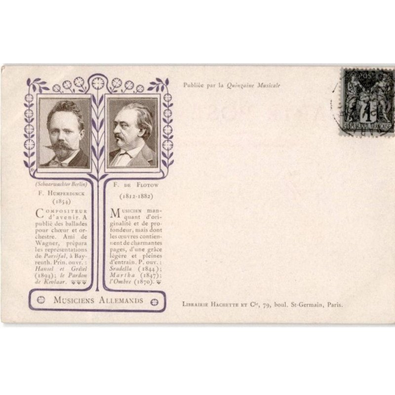 COMPOSITEUR - spectacle et musique: musiciens allemands, F. Humperdinck, F. de Flotow - très bon état