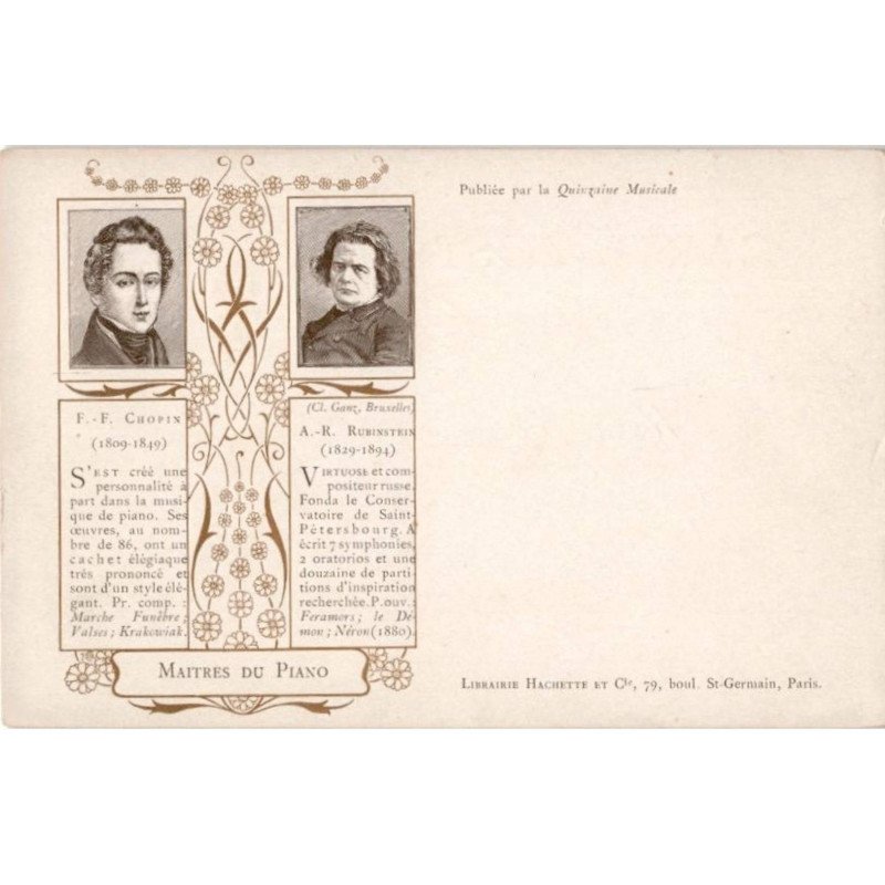 COMPOSITEUR - spectacle et musique: maitres du piano F.F. Chopin, A.R. Rubinstein - très bon état
