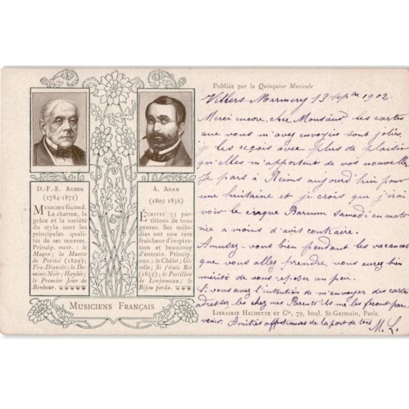 COMPOSITEUR - spectacle et musique: musiciens D.F.E. Auber, A. Adam - très bon état