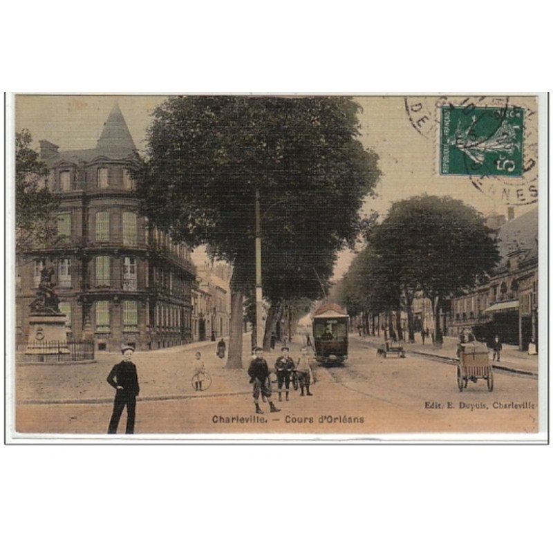 CHARLEVILLE : cours d'Orléans - carte de soie colorée - Très bon état