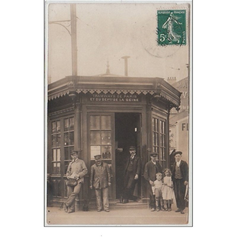 SAINT OUEN : carte photo de la cabine des Tramways de Paris et du Département de la Seine vers 1910 - très bon état