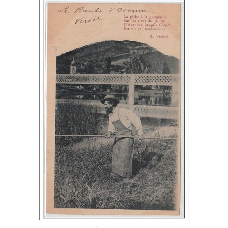 La pêche à la grenouille sur les rives du Doubs - très bon état (timbre coupé en deux au dos)