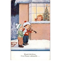 MUSIQUE: dessin, minuit chrétiens, c'est l'heure soloennelle, hiver - très bon état