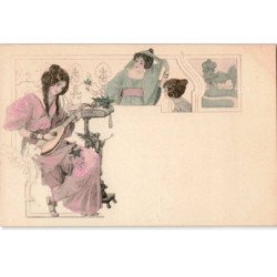 MUSIQUE: dessin, femmes, luth - très bon état