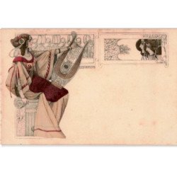 MUSIQUE: dessin, femmes, petite harpe - très bon état