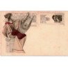 MUSIQUE: dessin, femmes, petite harpe - très bon état