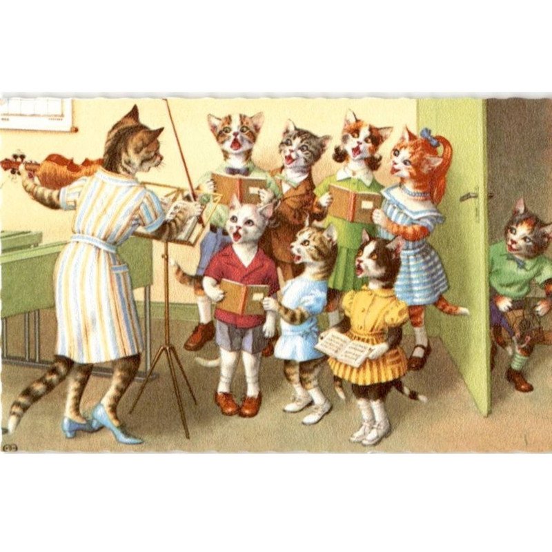 MUSIQUE: dessin, choral de chats - très bon état
