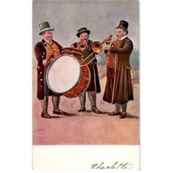 MUSIQUE: dessin, grosse caisse, trompette, tronbone - très bon état