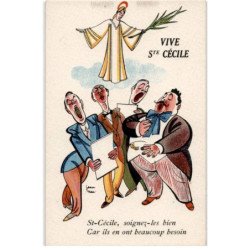 MUSIQUE: dessin, vive sainte-cecile, soignez-les bien car ils en ont beaucoup besoin - très bon état