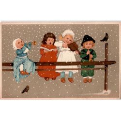 MUSIQUE: dessin, enfants sous la neige jouant de la musique - état