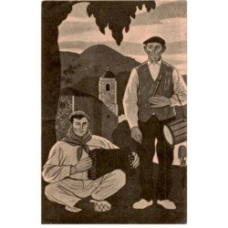 MUSIQUE: dessin, accordéoniste et joueur de tambour et flute - état