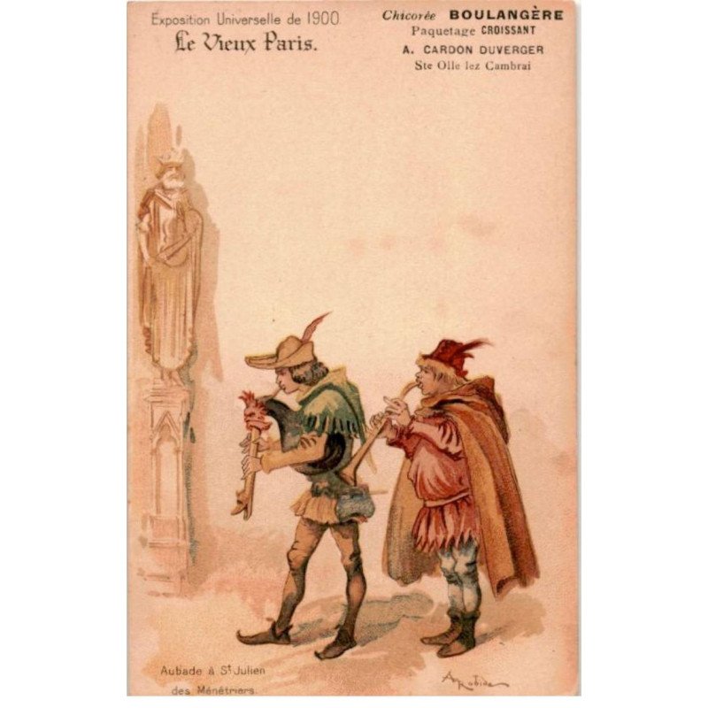 MUSIQUE: dessin, le vieux paris chicorée boulangère, aubade à saint-julien des ménétriers - très bon état