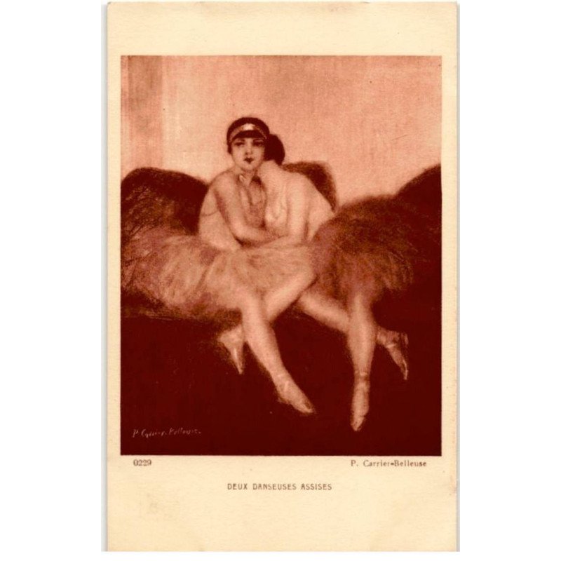 MUSIQUE: dessin, deux danseuses assises - très bon état