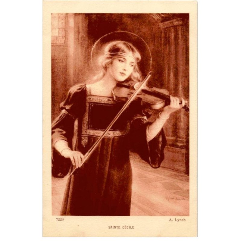 MUSIQUE: dessin, sainte-cécile, violon - très bon état