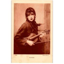 MUSIQUE: dessin, pauvresse, violon - très bon état