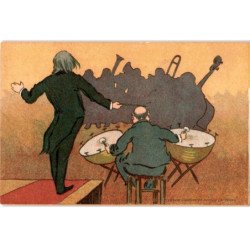 MUSIQUE: dessin, orchestre, timbales, chef d'orchestre - très bon état