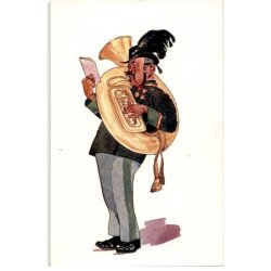 MUSIQUE: dessin, joueur de tuba - bon état