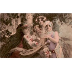 MUSIQUE: dessin, 3 musiciennes - très bon état