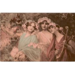 MUSIQUE: dessin, 3 musiciennes - très bon état