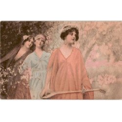 MUSIQUE: dessin, une musicienne et deux femmes - très bon état