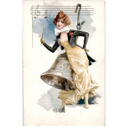 MUSIQUE: dessin, femme et cloche, partition - très bon état