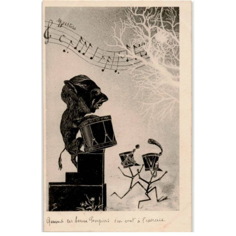 MUSIQUE: dessin, bête humaine, tambour, pompier en batonnet - très bon état