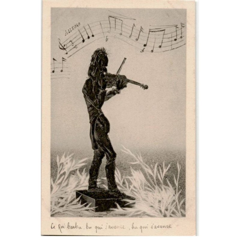 MUSIQUE: dessin, statue violoniste - très bon état