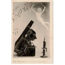 MUSIQUE: dessin, personnage à l'écriture - très bon état