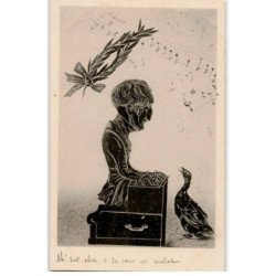 MUSIQUE: dessin, pianiste, oies - très bon état