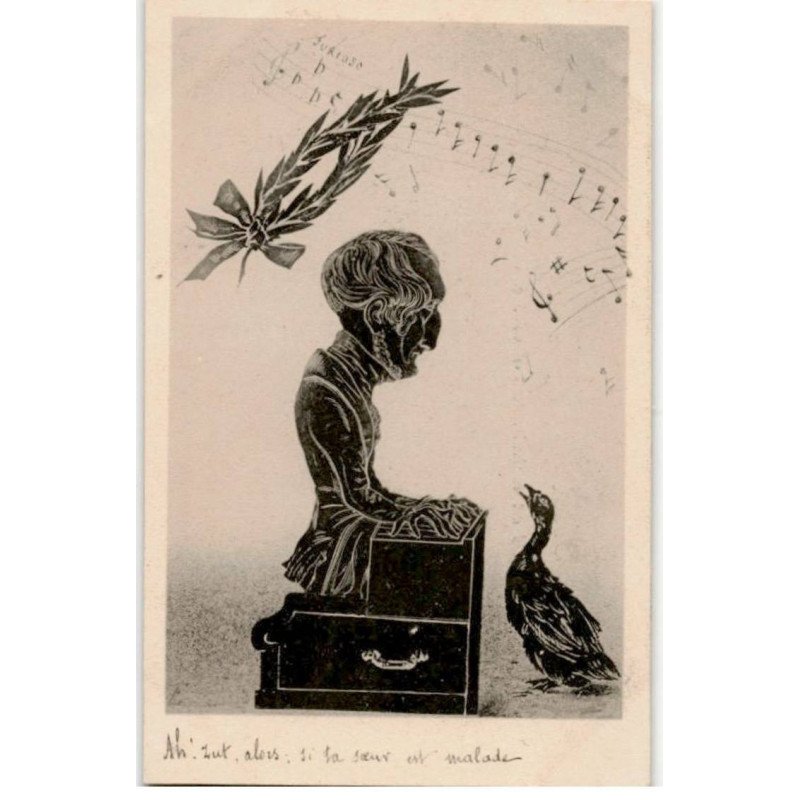 MUSIQUE: dessin, pianiste, oies - très bon état