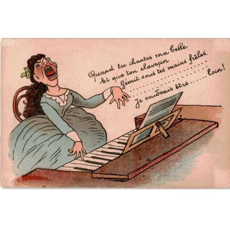 MUSIQUE: dessin, quand tu chantes ma belle et que ton claveçin gémit sous tes mains frêles - très bon état