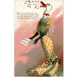 MUSIQUE: dessin, femme canard qui chante - très bon état