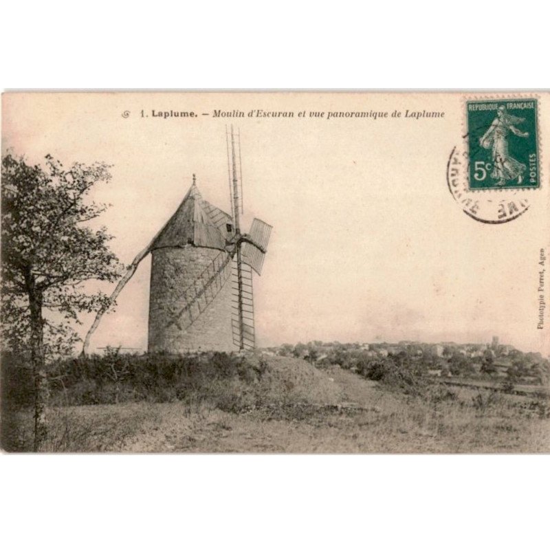 LAPLUME: moulin d'escuran et vue panoramique de laplume - très bon état