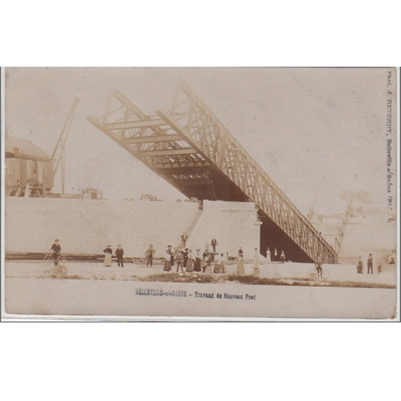 BELLEVILLE SUR SAONE : carte photo des travaux du Pont vers 1920 - très bon état